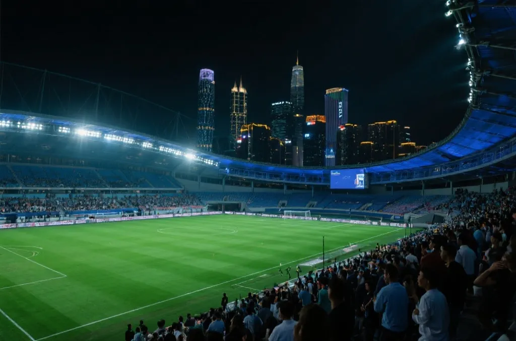 世界杯决赛城市的城市天际线与球场夜景